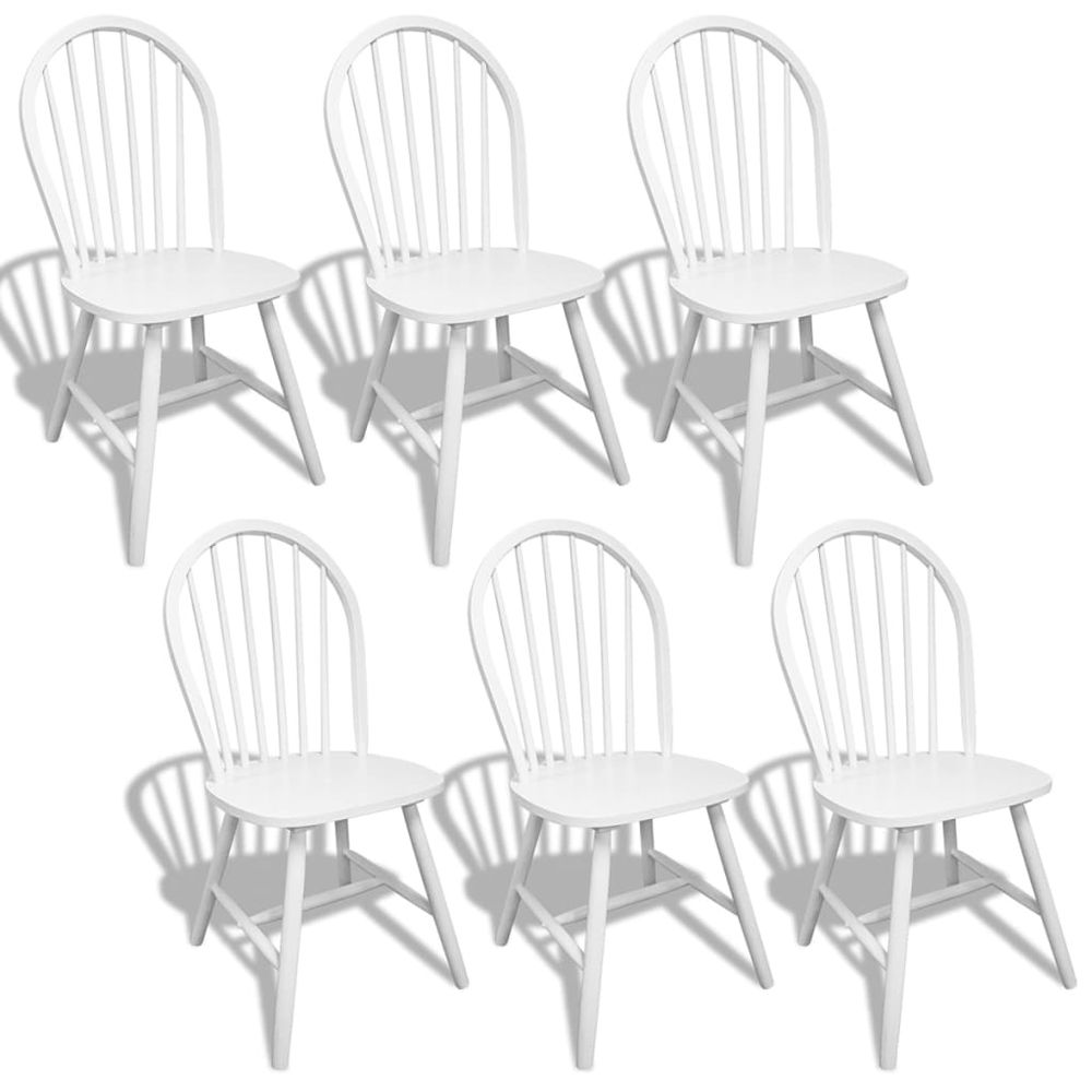 Dining Chairs 6 pcs vidaXL White Solid Rubber Wood - Wooden Chairs from vidaXL