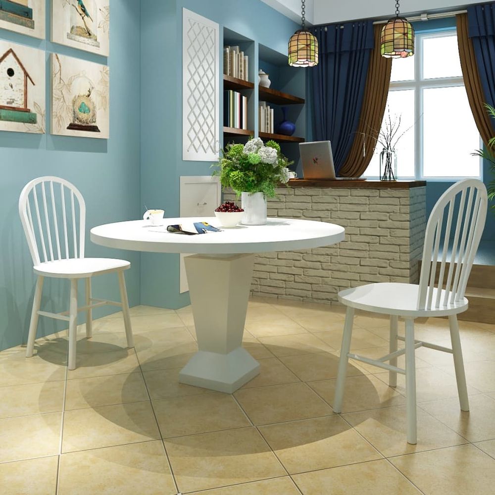 Dining Chairs 6 pcs vidaXL White Solid Rubber Wood - Wooden Chairs from vidaXL