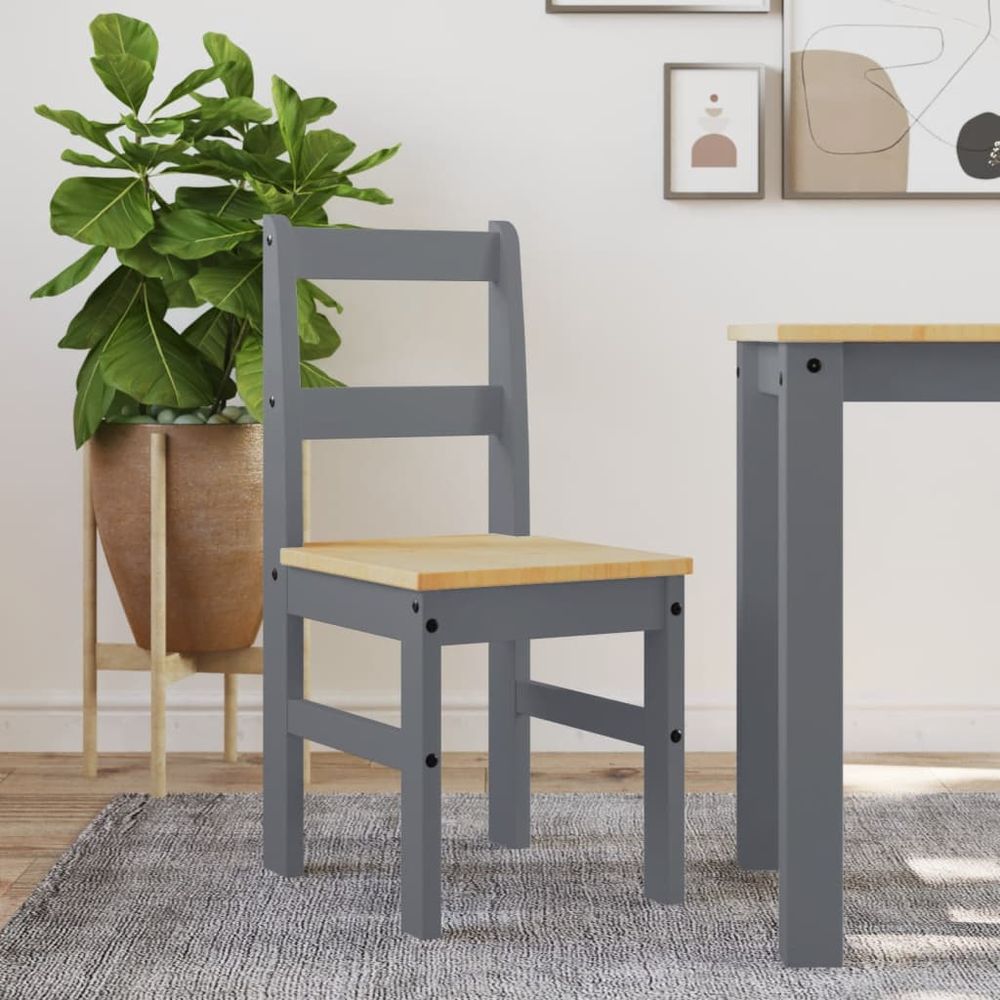 Dining Chairs 2 pcs Panama Grey vidaXL 40x46x90 cm Solid Wood Pine - Wooden Chairs from vidaXL