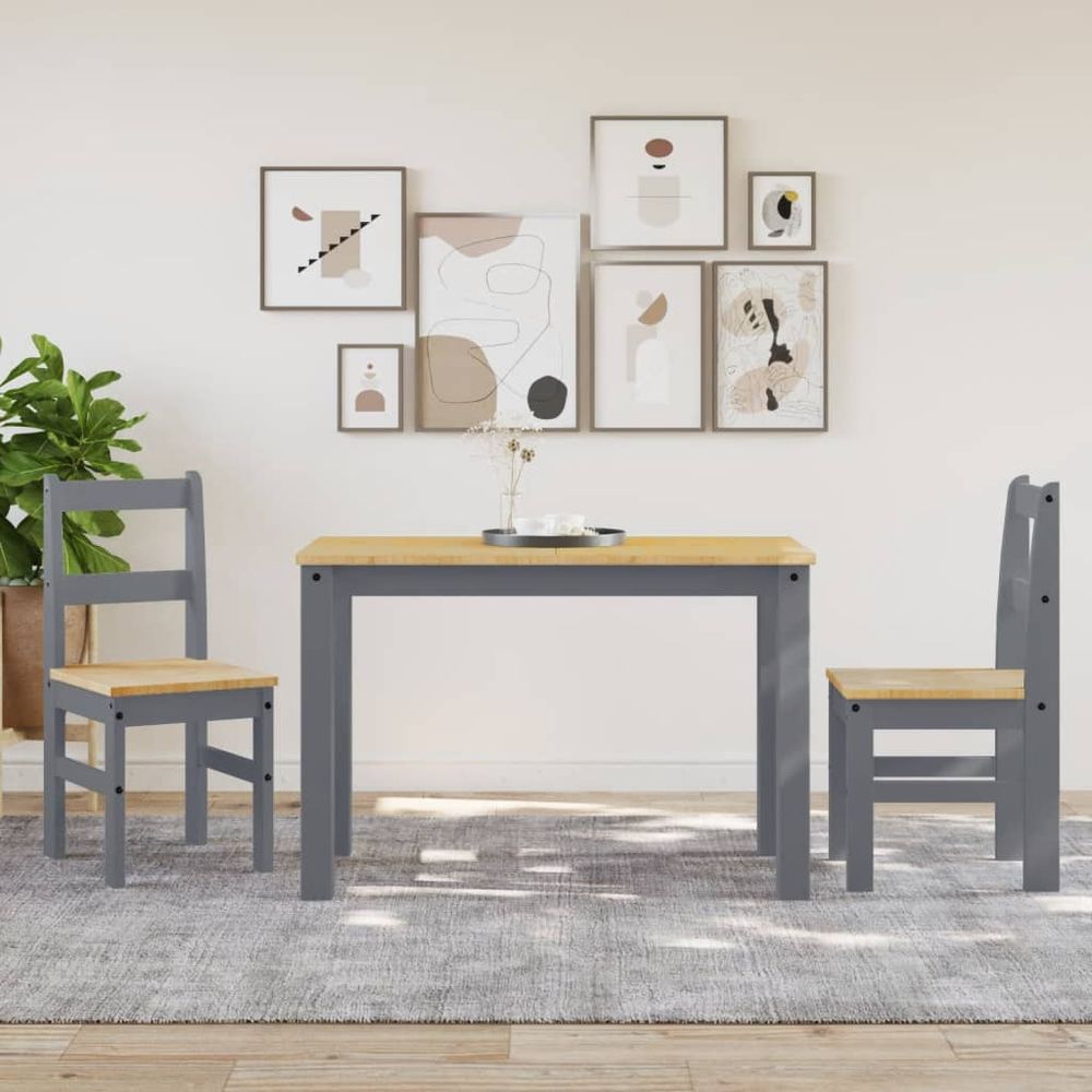 Dining Chairs 2 pcs Panama Grey vidaXL 40x46x90 cm Solid Wood Pine - Wooden Chairs from vidaXL