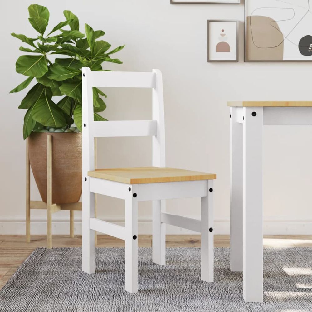 vidaXL Dining Chairs 2 pcs Panama White 40x46x90 cm Solid Wood Pine - Wooden Chairs from vidaXL