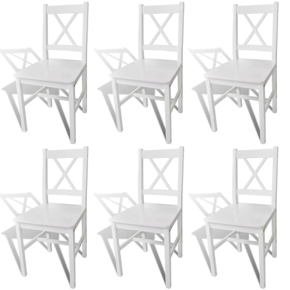 Dining Chairs 6 pcs vidaXL White Pinewood - Wooden Chairs from vidaXL