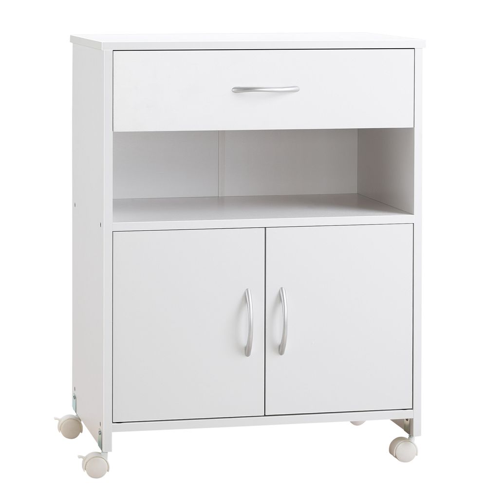 Rolling Printer Stand Vertical File Cabinet w/ Drawer Double Door Cabinet White - Bedside Table from Vinsetto