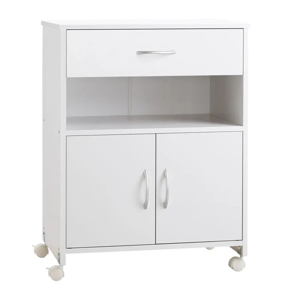 Rolling Printer Stand Vertical File Cabinet w/ Drawer Double Door Cabinet White - Bedside Table from Vinsetto
