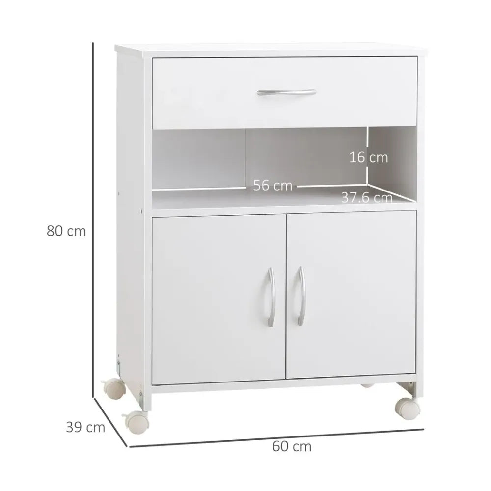 Rolling Printer Stand Vertical File Cabinet w/ Drawer Double Door Cabinet White - Bedside Table from Vinsetto