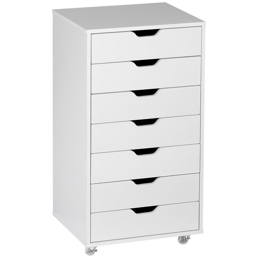 Vinsetto Mobile Filing Cabinet, 7-drawer File Cabinet with Wheels, White - Chest of Drawers from Vinsetto