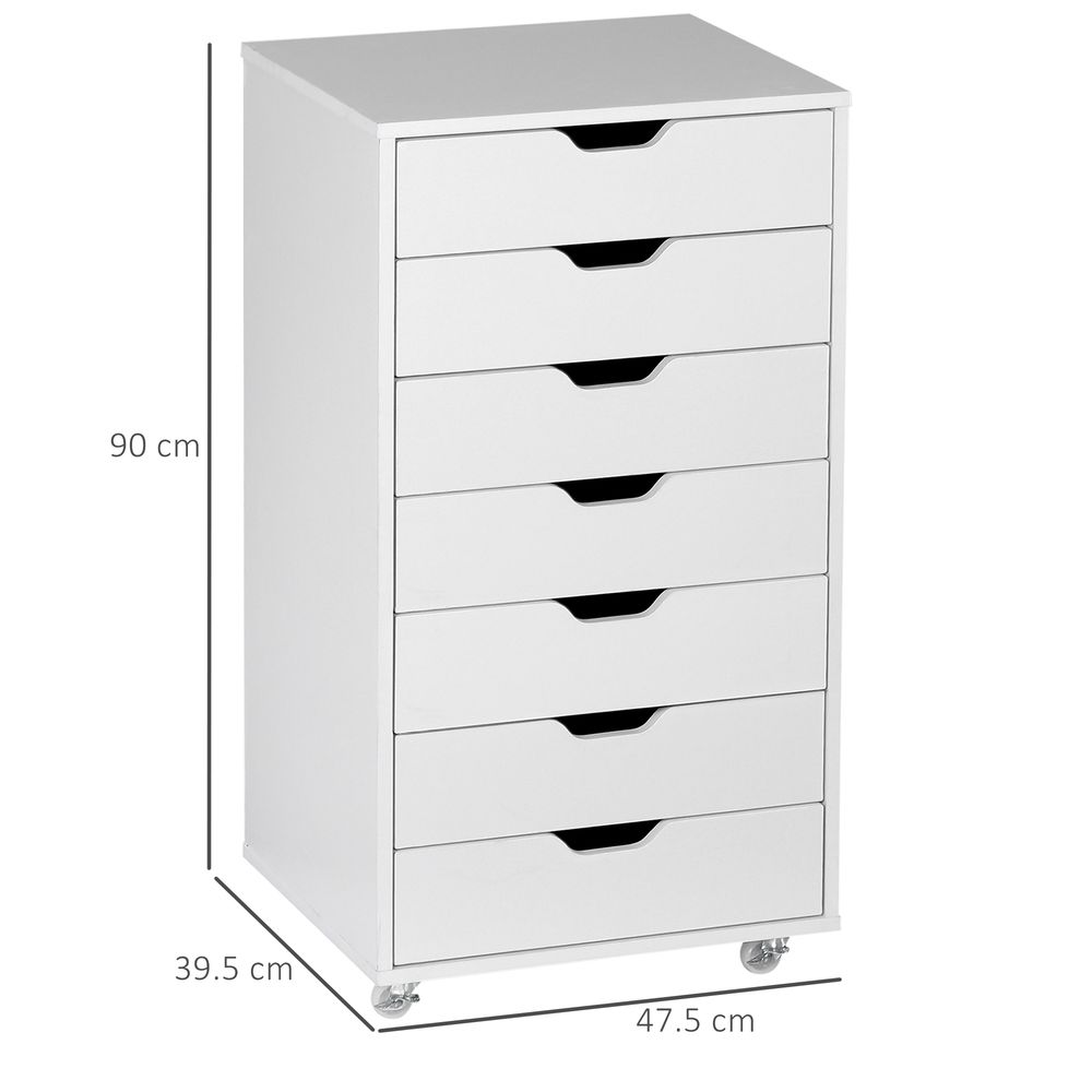 Vinsetto Mobile Filing Cabinet, 7-drawer File Cabinet with Wheels, White - Chest of Drawers from Vinsetto