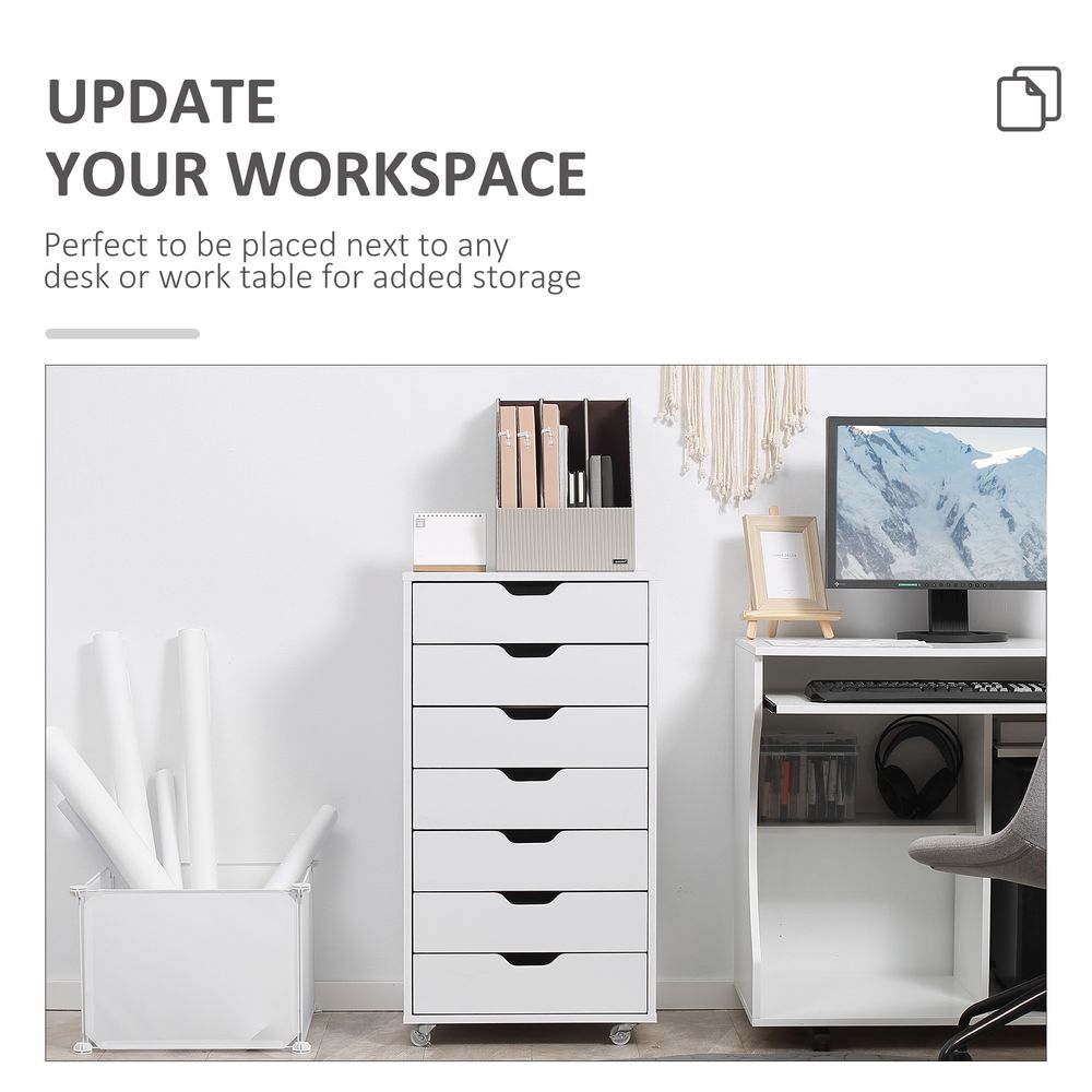 Vinsetto Mobile Filing Cabinet, 7-drawer File Cabinet with Wheels, White - Chest of Drawers from Vinsetto