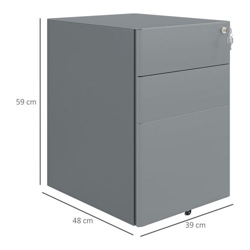 Vinsetto 3 Drawer Metal Filing Cabinet Lockable 5 Wheels Compact Under Desk Grey - Filing Cabinet from Vinsetto