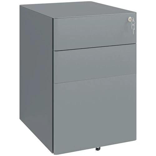Vinsetto Vinsetto 3 Drawer Metal Filing Cabinet Lockable 5 Wheels Compact Under Desk Grey - Filing Cabinet