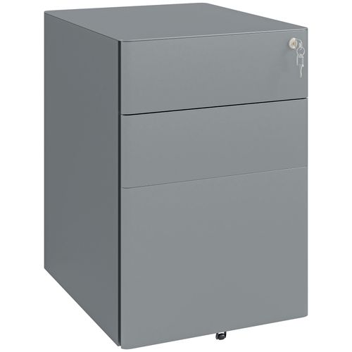 Vinsetto 3 Drawer Metal Filing Cabinet Lockable 5 Wheels Compact Under Desk Grey - Filing Cabinet from Vinsetto