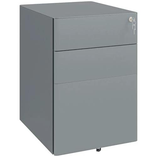 Vinsetto Vinsetto 3 Drawer Metal Filing Cabinet Lockable 5 Wheels Compact Under Desk Grey - Filing Cabinet