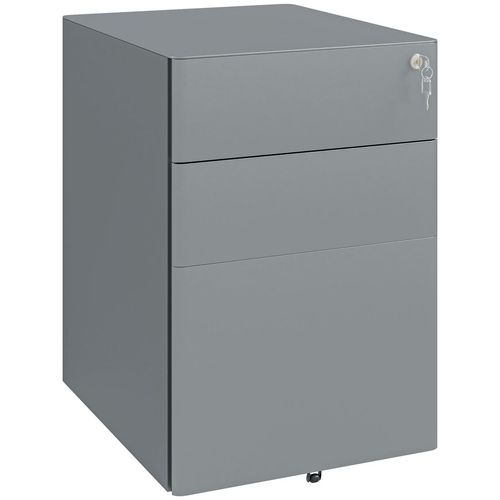 Vinsetto 3 Drawer Metal Filing Cabinet Lockable 5 Wheels Compact Under Desk Grey - Filing Cabinet from Vinsetto