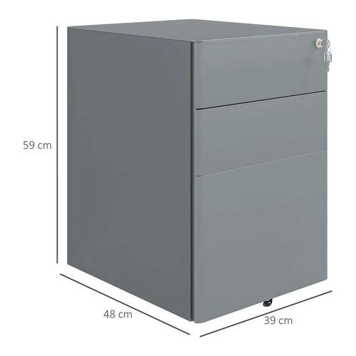 Vinsetto Vinsetto 3 Drawer Metal Filing Cabinet Lockable 5 Wheels Compact Under Desk Grey - Filing Cabinet