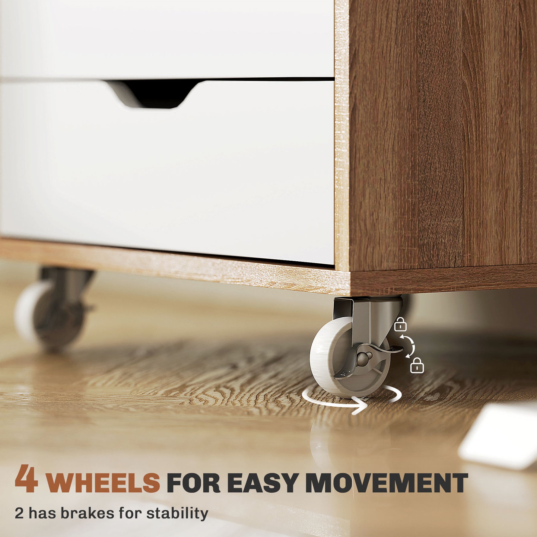 Vinsetto Mobile Filing Cabinet, 5-drawer File Cabinet with Wheels, Oak - Home Symphony