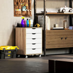 Vinsetto Mobile Filing Cabinet, 5-drawer File Cabinet with Wheels, Oak - Home Symphony