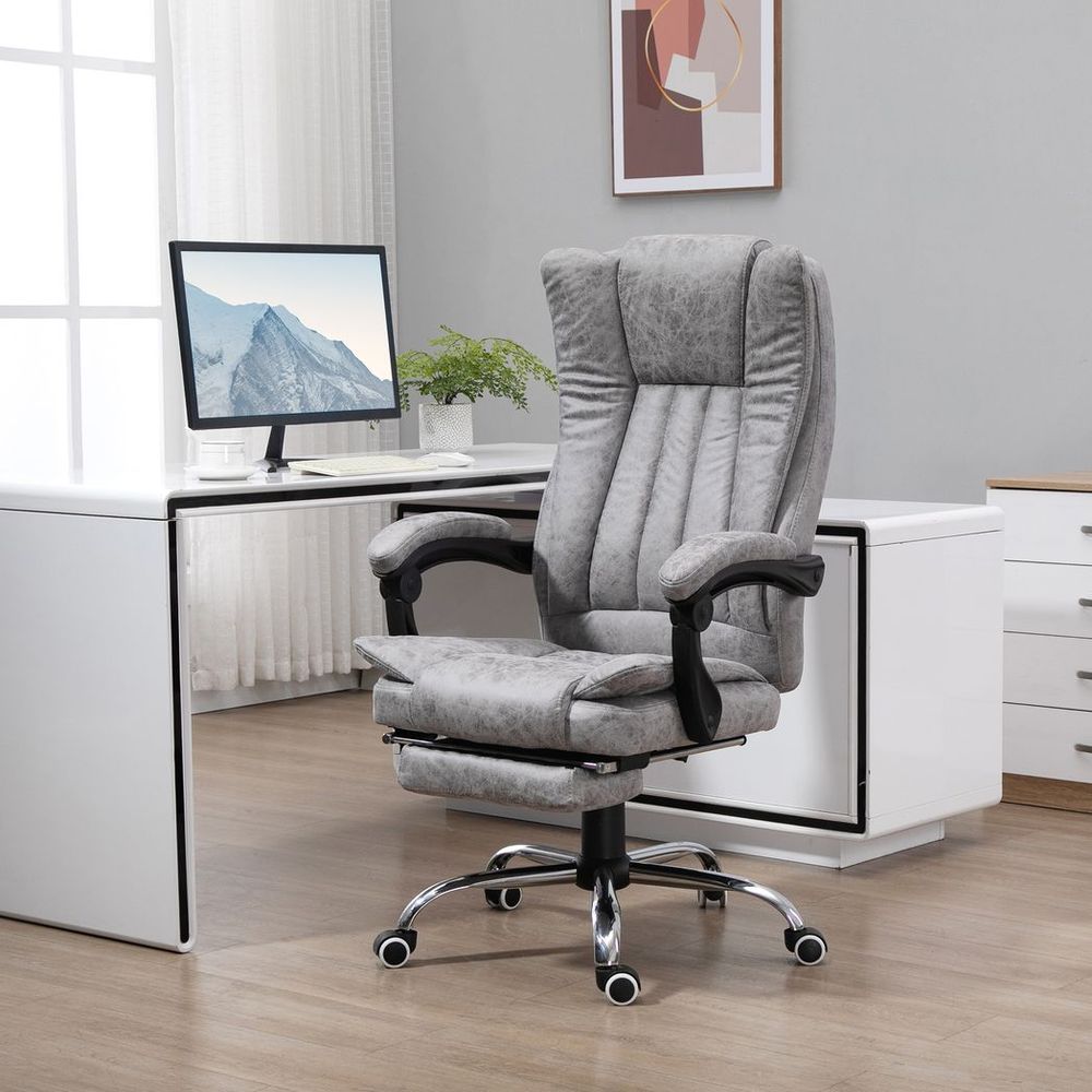 6-Point Vibrating Massage Office Chair w/ Microfibre Upholstery Arms Grey - Office Chair from Vinsetto