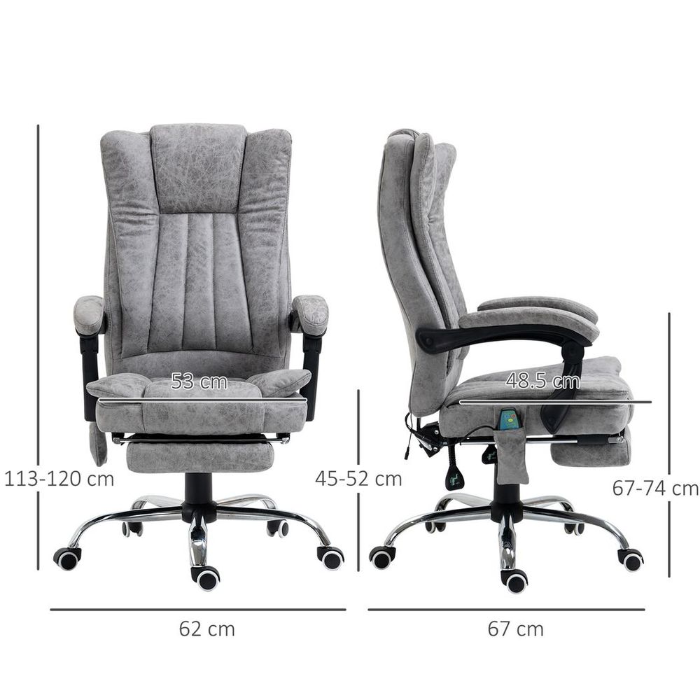 6-Point Vibrating Massage Office Chair w/ Microfibre Upholstery Arms Grey - Office Chair from Vinsetto