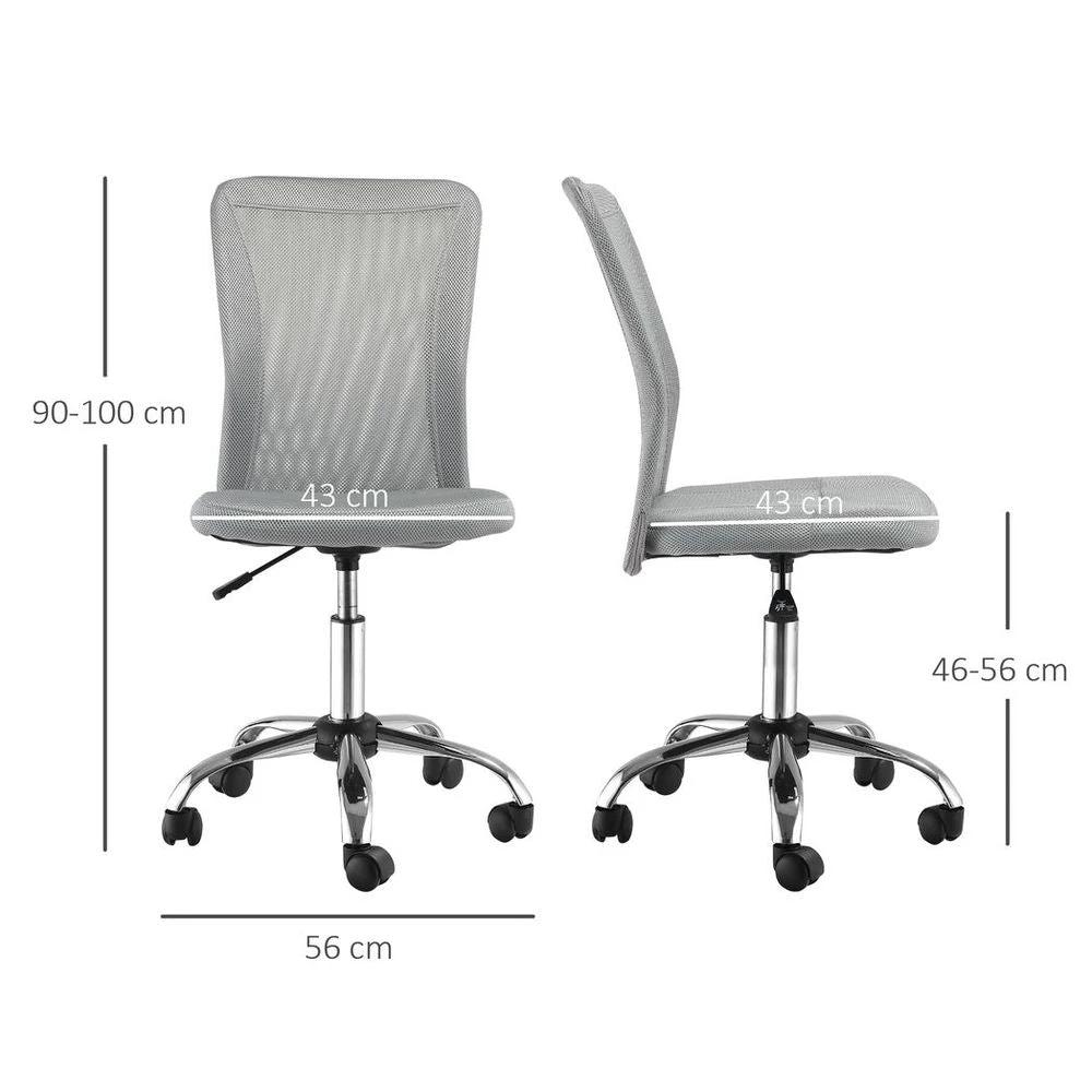 Vinsetto Armless Office Chair Ergonomic Padded Height Adjustable Mesh Back 5 Wheels - Office Chair