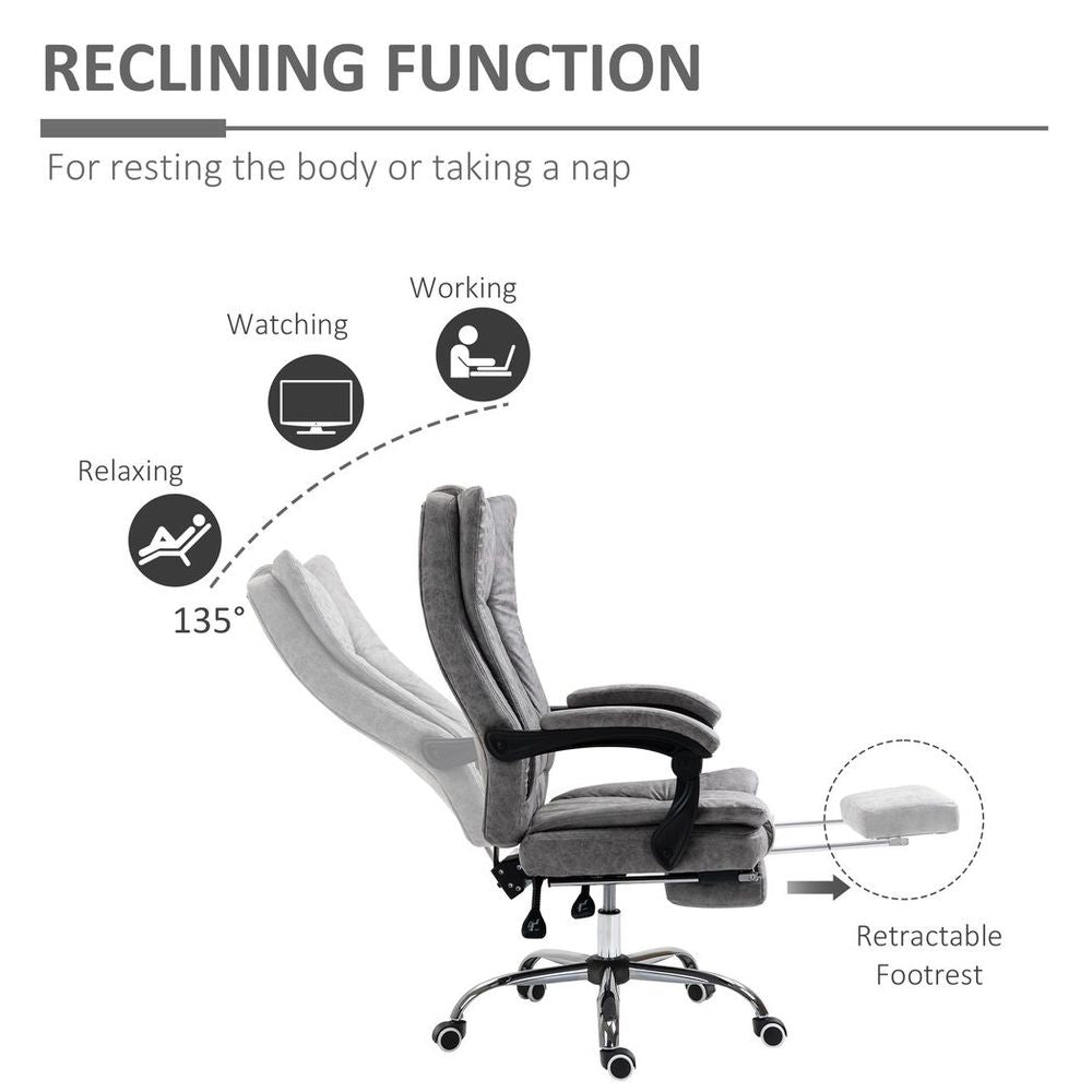 Executive Office Chair Computer Swivel Chair for Home with Arm, Footrest, Grey - Office Chair from Vinsetto