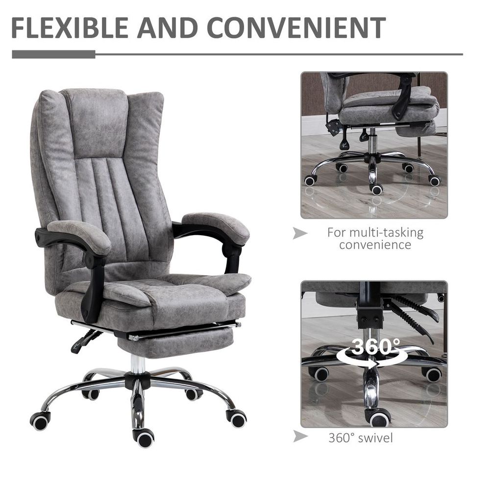 Executive Office Chair Computer Swivel Chair for Home with Arm, Footrest, Grey - Office Chair from Vinsetto