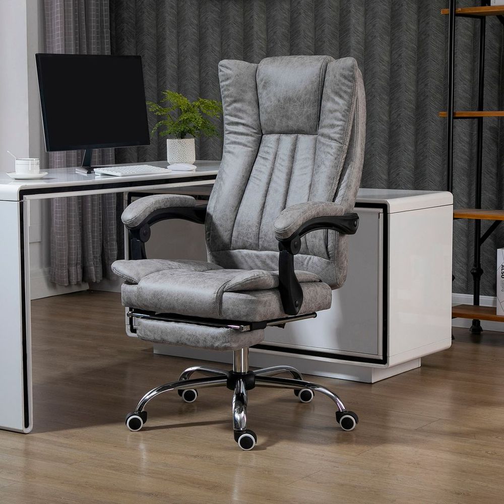 Executive Office Chair Computer Swivel Chair for Home with Arm, Footrest, Grey - Office Chair from Vinsetto
