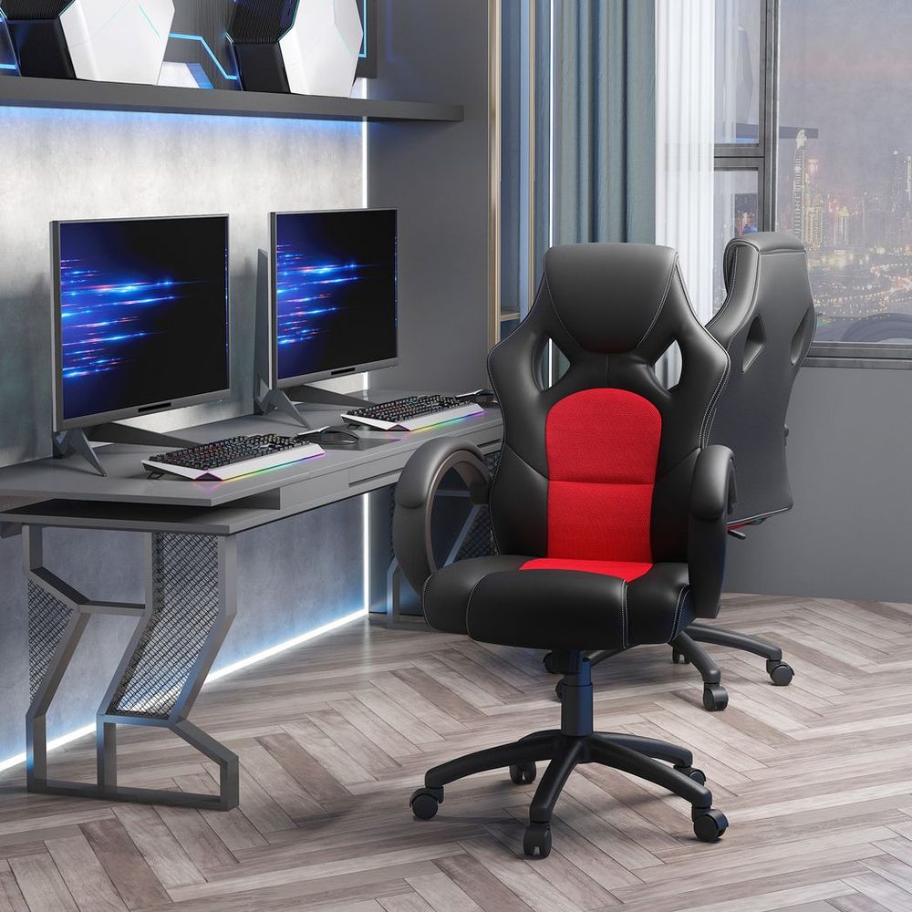 Executive Racing Swivel Gaming Office Chair PU Leather Computer Desk Chair Black - Office Chair from Vinsetto