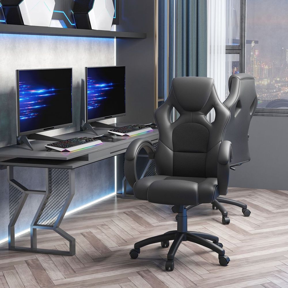 Executive Racing Swivel Gaming Office Chair PU Leather Computer Desk Chair Black - Office Chair from Vinsetto