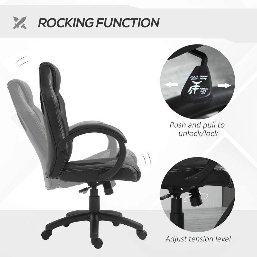 Executive Racing Swivel Gaming Office Chair PU Leather Computer Desk Chair Black - Office Chair from Vinsetto
