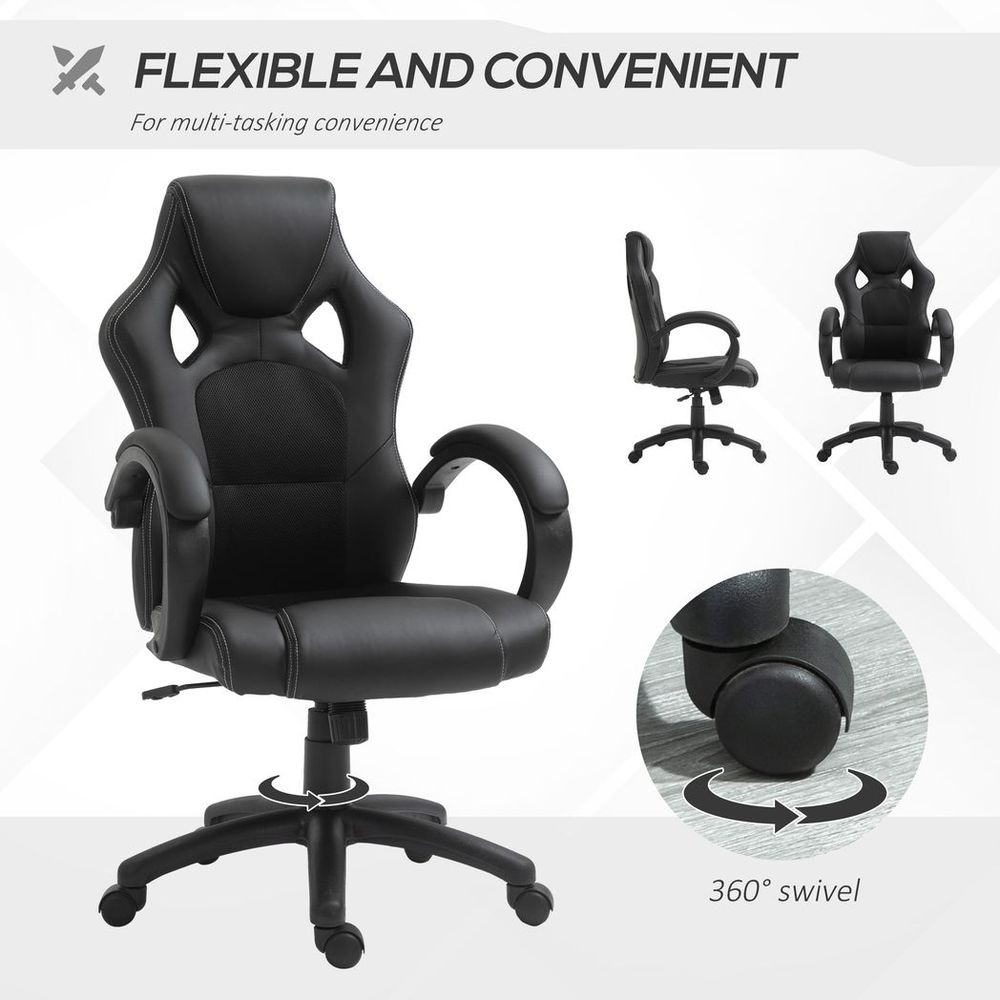 Executive Racing Swivel Gaming Office Chair PU Leather Computer Desk Chair Black - Office Chair from Vinsetto
