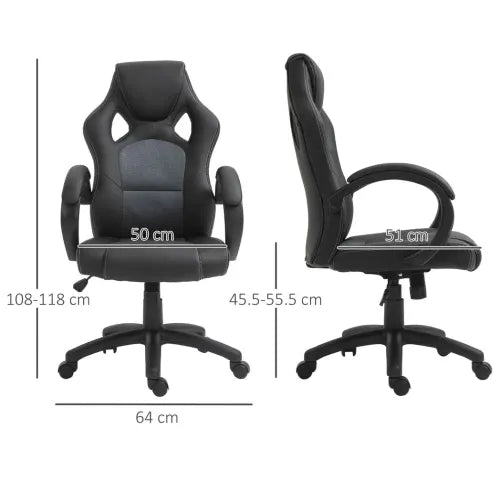 Executive Racing Swivel Gaming Office Chair PU Leather Computer Desk Chair Grey - Office Chair from Vinsetto