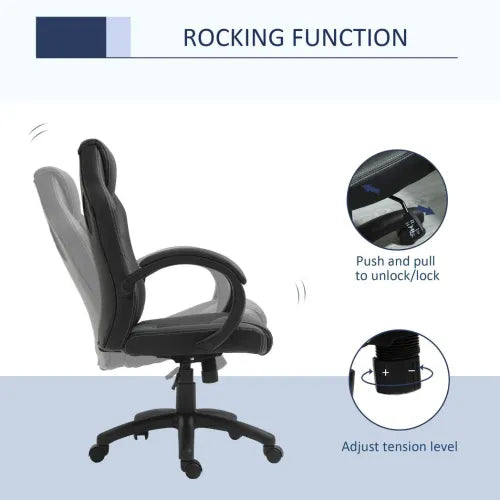 Executive Racing Swivel Gaming Office Chair PU Leather Computer Desk Chair Grey - Office Chair from Vinsetto