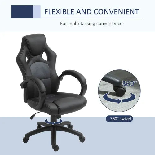 Executive Racing Swivel Gaming Office Chair PU Leather Computer Desk Chair Grey - Office Chair from Vinsetto