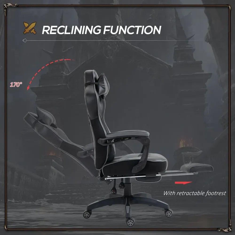 Gaming Chair Ergonomic Reclining w/ Manual Footrest Wheels Stylish Office Grey - Office Chair from Vinsetto