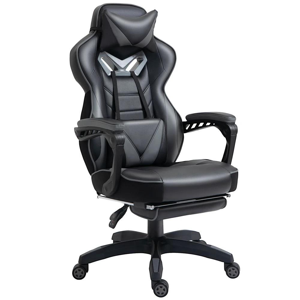 Vinsetto Gaming Chair Ergonomic Reclining w/ Manual Footrest Wheels Stylish Office Grey - Office Chair