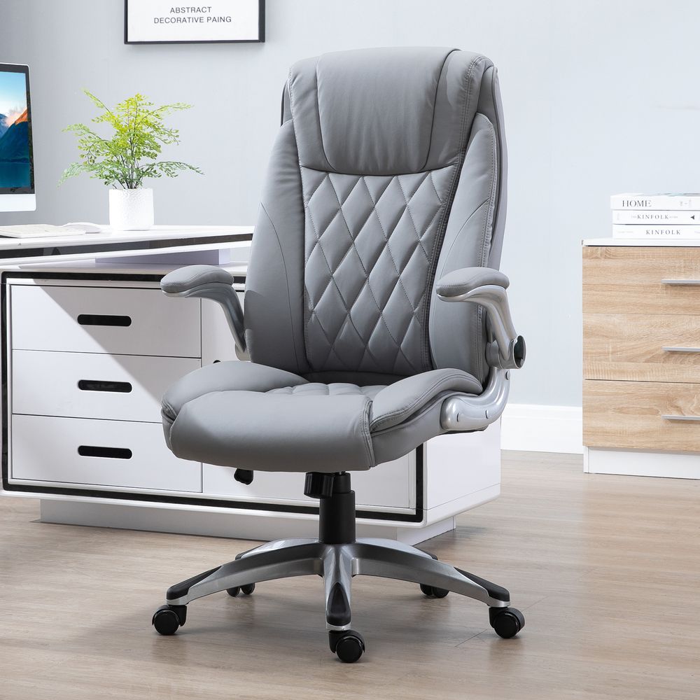 High Back Executive Office Chair Home Swivel PU Leather Chair, Grey - Office Chair from Vinsetto