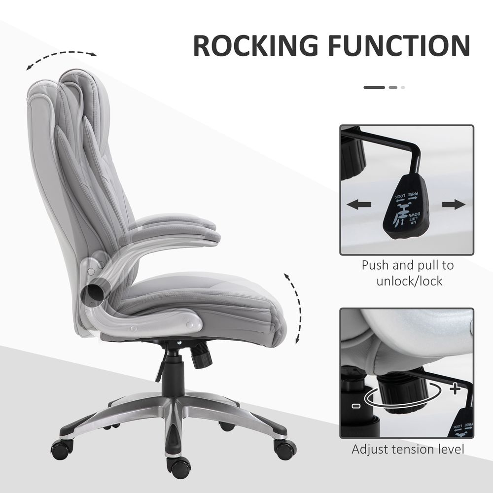 High Back Executive Office Chair Home Swivel PU Leather Chair, Grey - Office Chair from Vinsetto