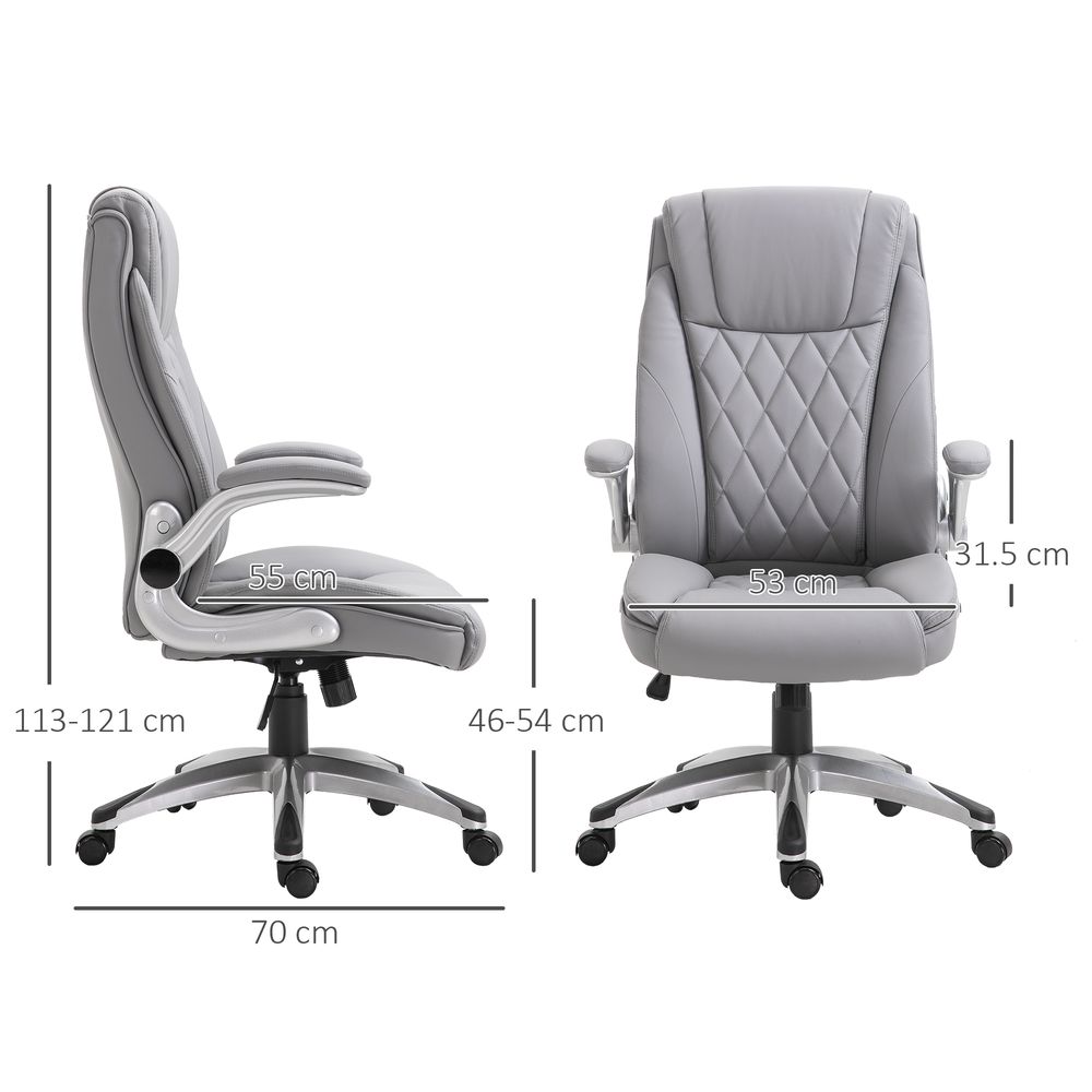 High Back Executive Office Chair Home Swivel PU Leather Chair, Grey - Office Chair from Vinsetto