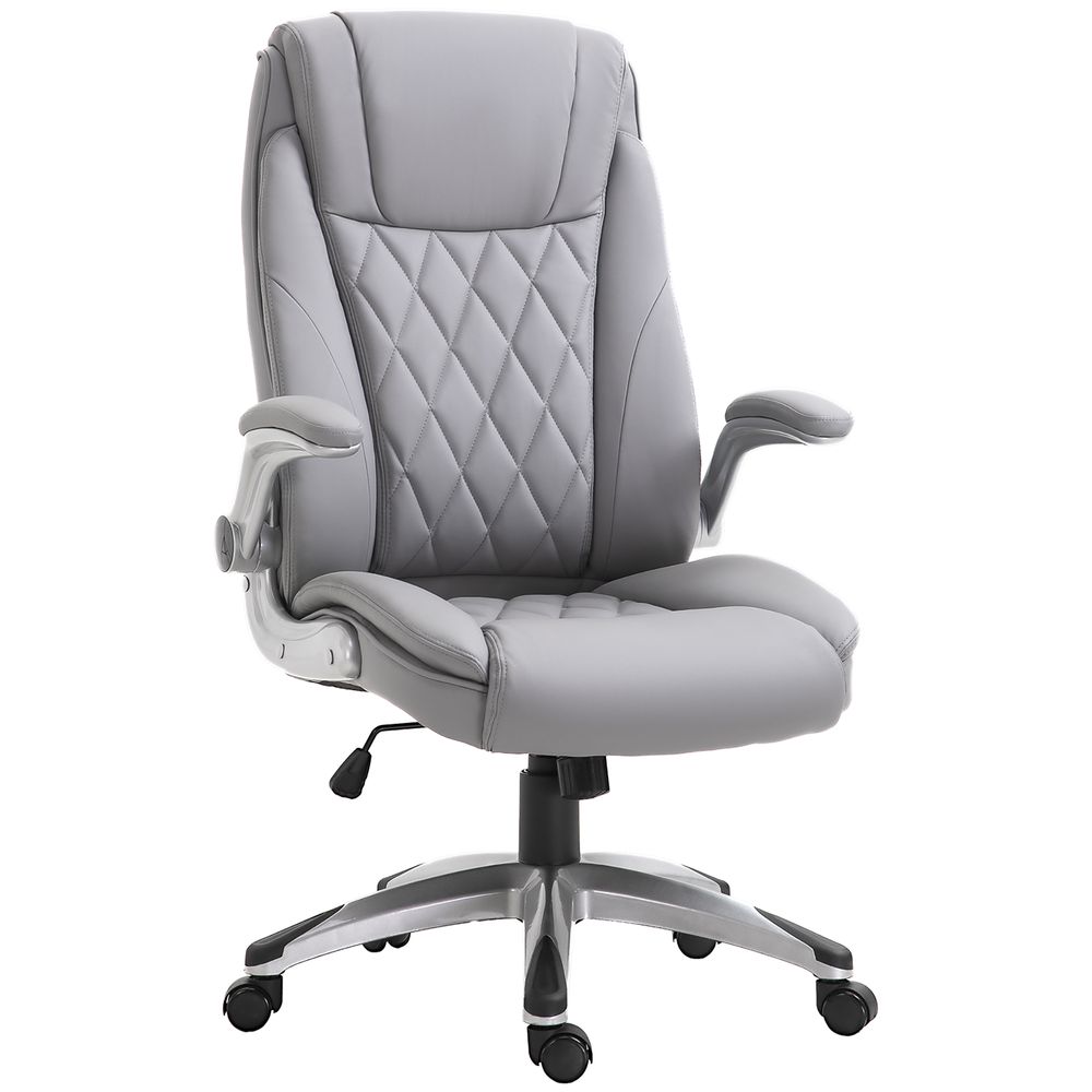 High Back Executive Office Chair Home Swivel PU Leather Chair, Grey - Office Chair from Vinsetto