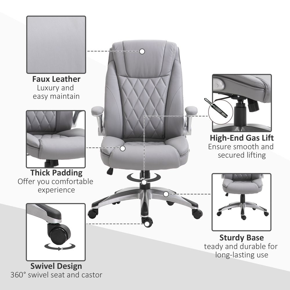 High Back Executive Office Chair Home Swivel PU Leather Chair, Grey - Office Chair from Vinsetto
