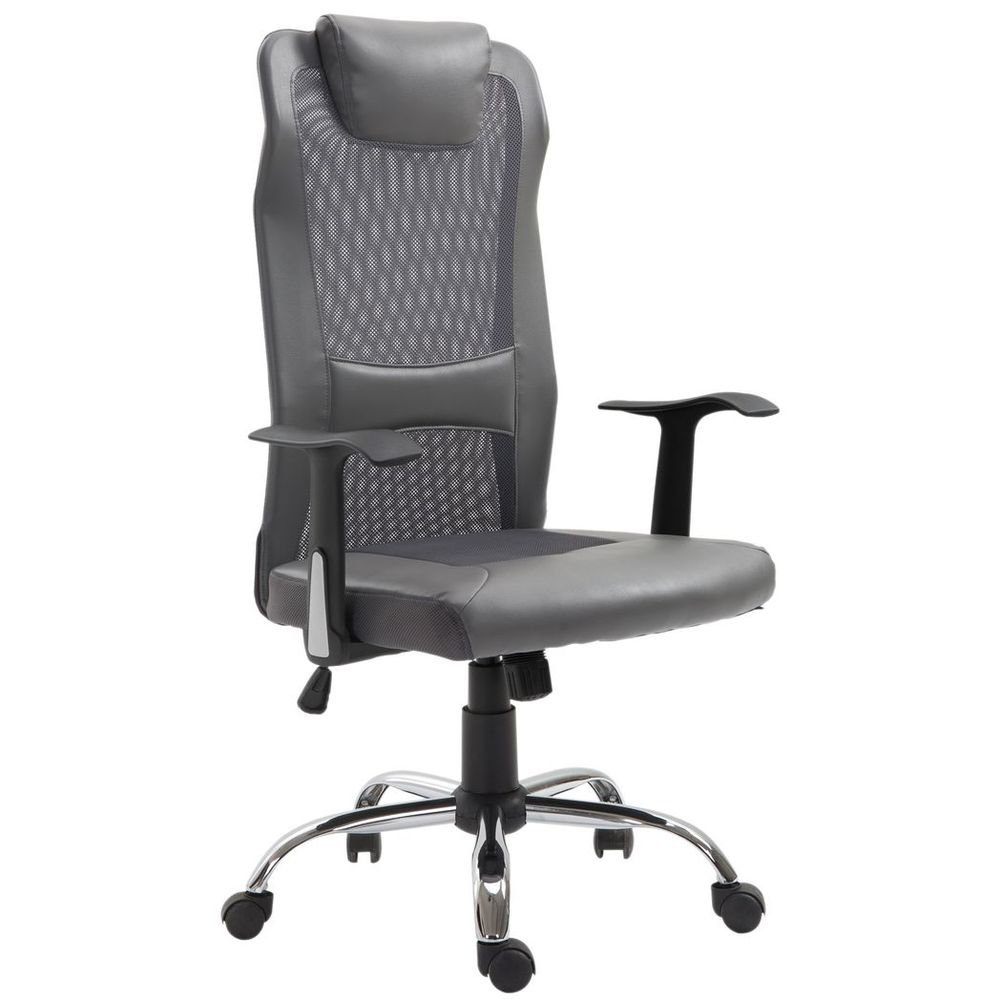 High Back Mesh Office Chair Swivel Chair w/ Headrest Armrests Grey - Office Chair from Vinsetto