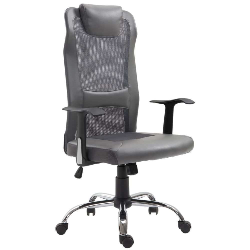 High Back Mesh Office Chair Swivel Chair w/ Headrest Armrests Grey - Office Chair from Vinsetto