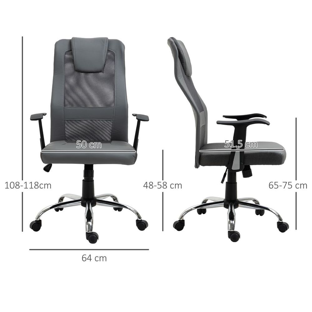 High Back Mesh Office Chair Swivel Chair w/ Headrest Armrests Grey - Office Chair from Vinsetto