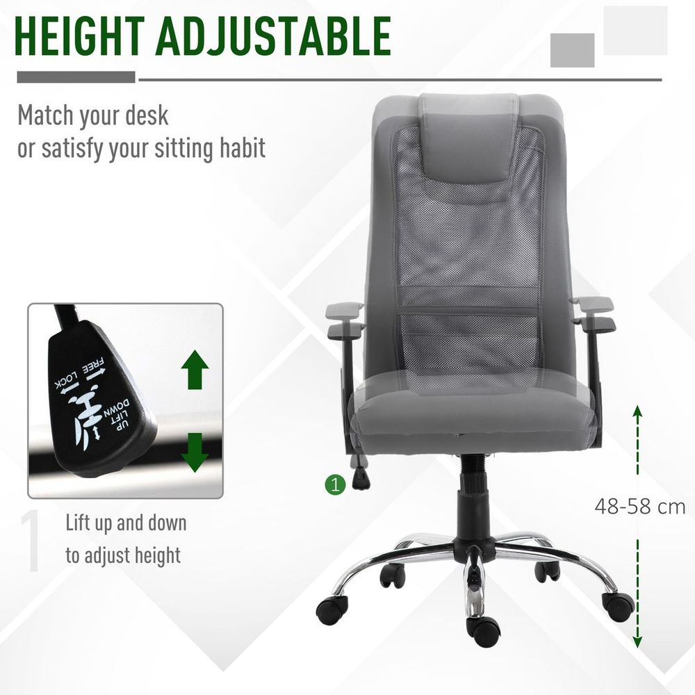 High Back Mesh Office Chair Swivel Chair w/ Headrest Armrests Grey - Office Chair from Vinsetto