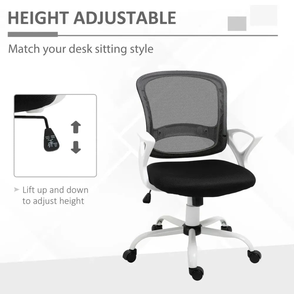 Mesh Home Office Chair Swivel Desk Task PC Chair w/ Lumbar Support, Arm, Black - Office Chair from Vinsetto