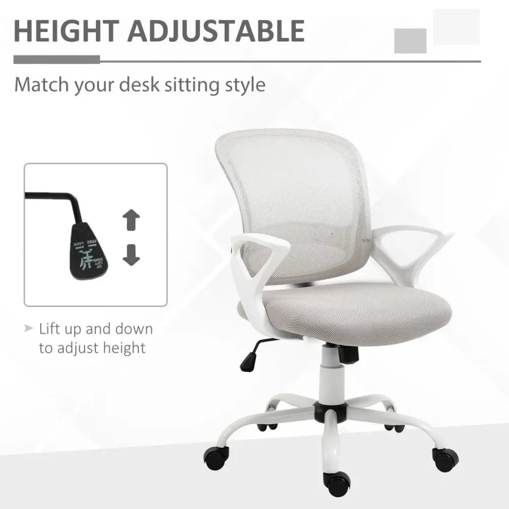 Mesh Home Office Chair Swivel Desk Task PC Chair w/ Lumbar Support, Arm, Grey - Office Chair from Vinsetto