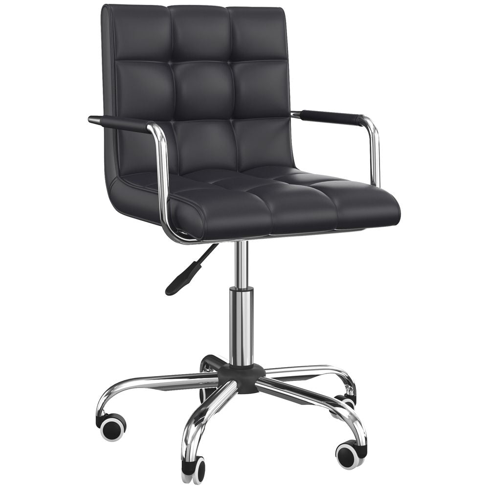 Mid Back PU Leather Home Office Chair Swivel Desk Chair with Arm, Wheel, Black - Office Chair from Vinsetto