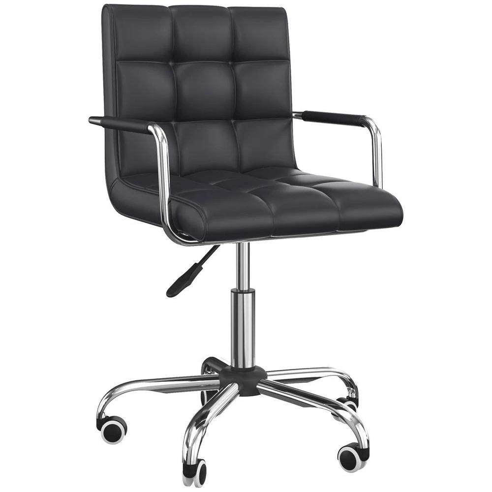 Mid Back PU Leather Home Office Chair Swivel Desk Chair with Arm, Wheel, Black by Vinsetto