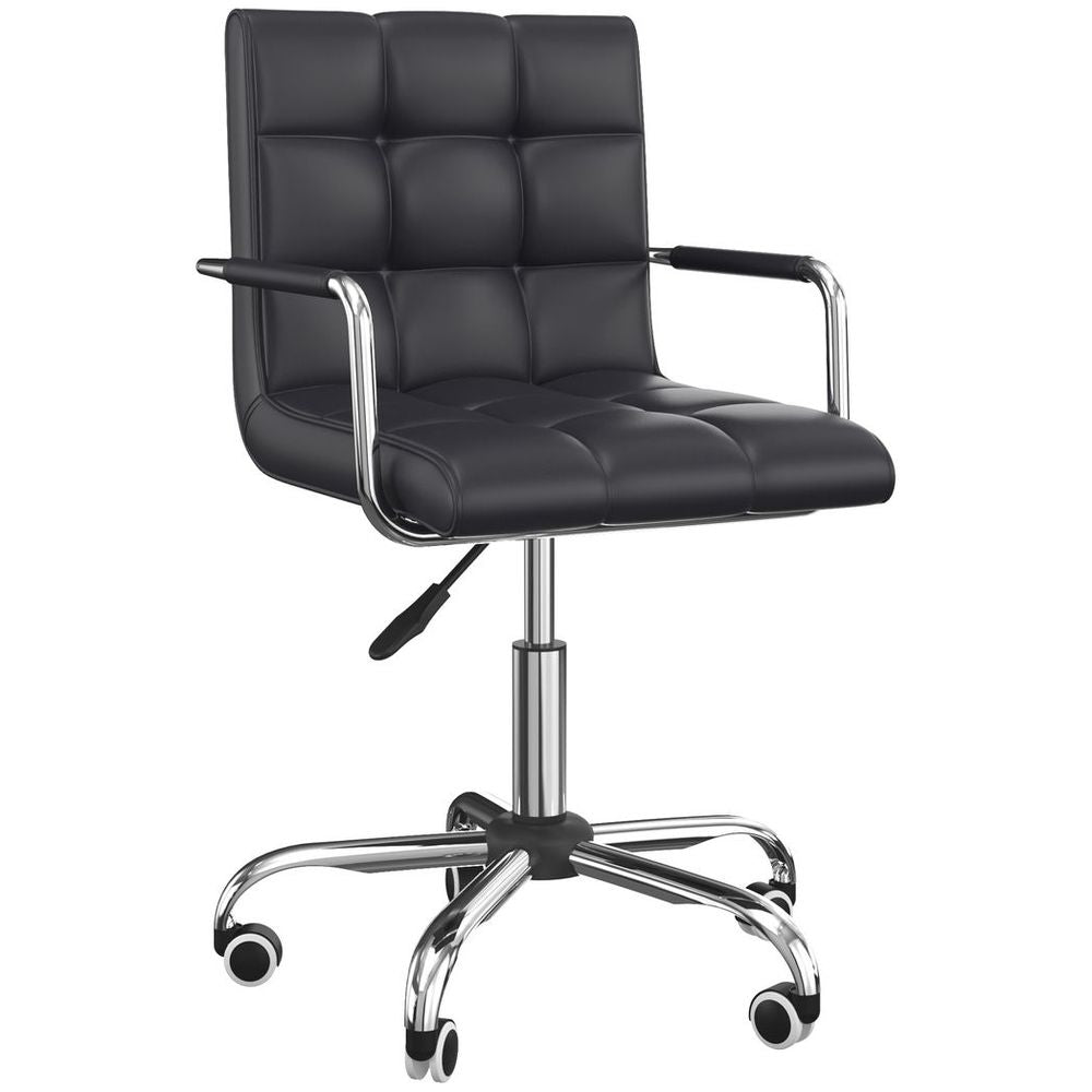 Mid Back PU Leather Home Office Chair Swivel Desk Chair with Arm, Wheel, Black - Office Chair from Vinsetto