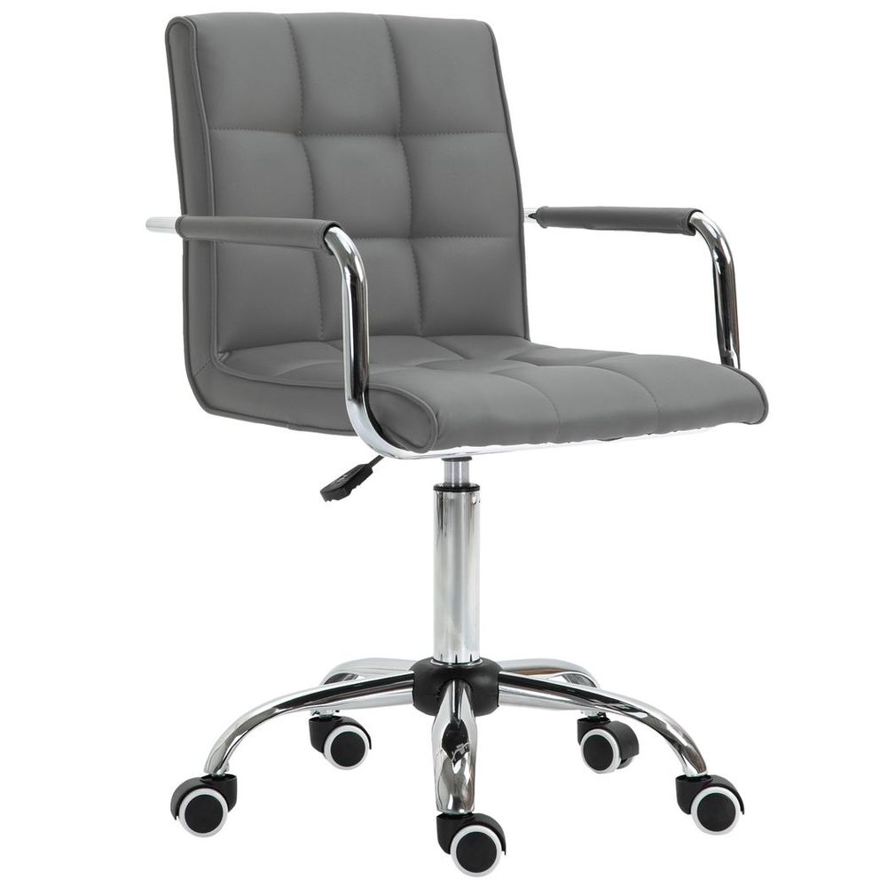 Mid Back PU Leather Home Office Chair Swivel Desk Chair with Arm, Wheel, Grey - Office Chair from Vinsetto